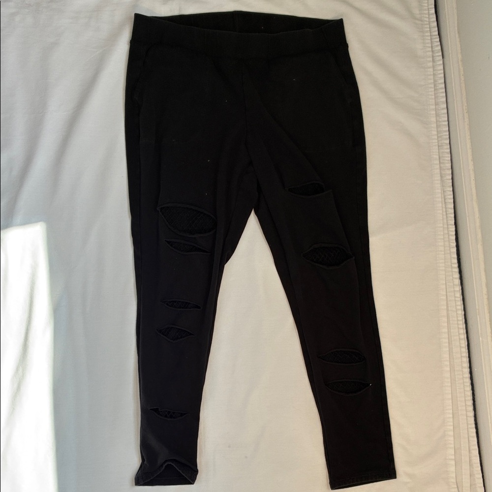 Torrid Black Leggings Size 2 Distressed Fishnet